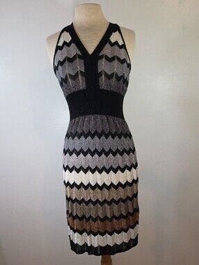 Laundry Sleeveless Chevron Knit Metallic & Black Dress Small